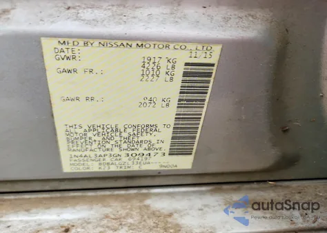 2016 Nissan Altima 2.5 z USA, uszkodzony, nr VIN 1N4AL3AP3GN309473